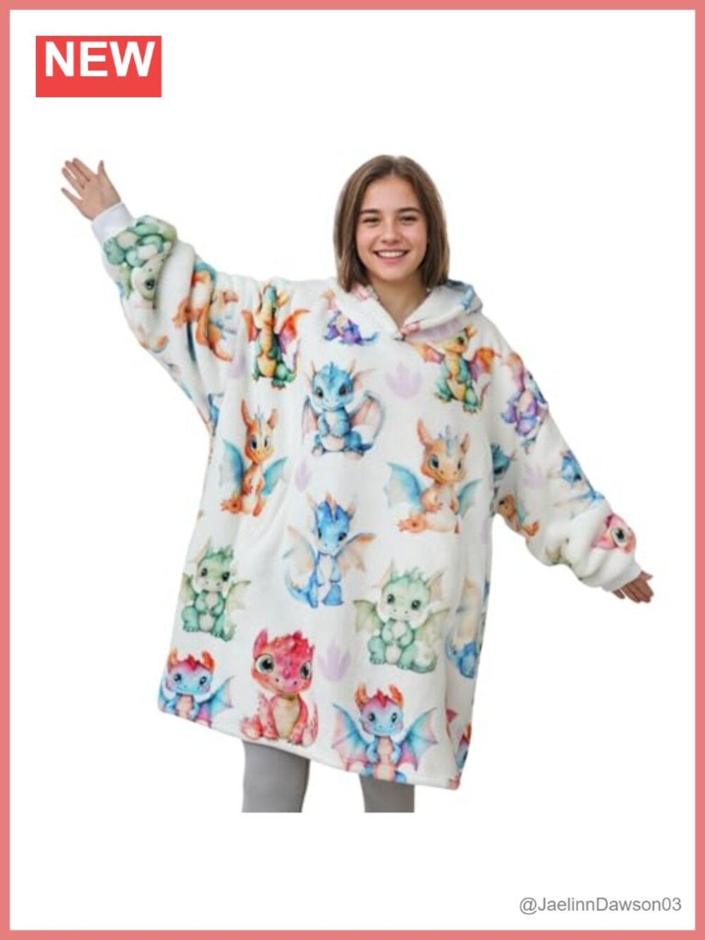 Flannel Blanket Hoodie Oversized Dragon Print Wearable Sweatshirt